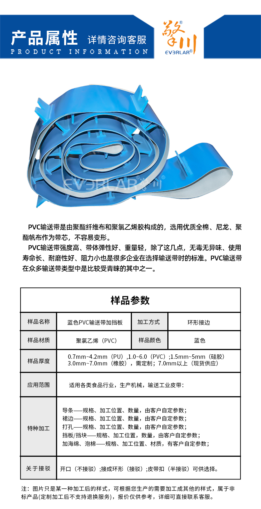 藍(lán)色PVC<a href='http://www.www.szfulaite.com/shusongdai/' target='_blank'><u>輸送帶</u></a>加擋板