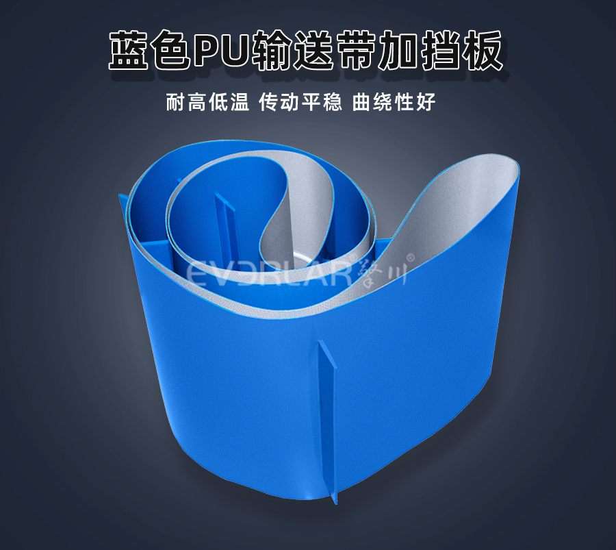 藍(lán)色PU<a href='http://www.www.szfulaite.com/shusongdai/' target='_blank'><u>輸送帶</u></a>加擋板詳情01