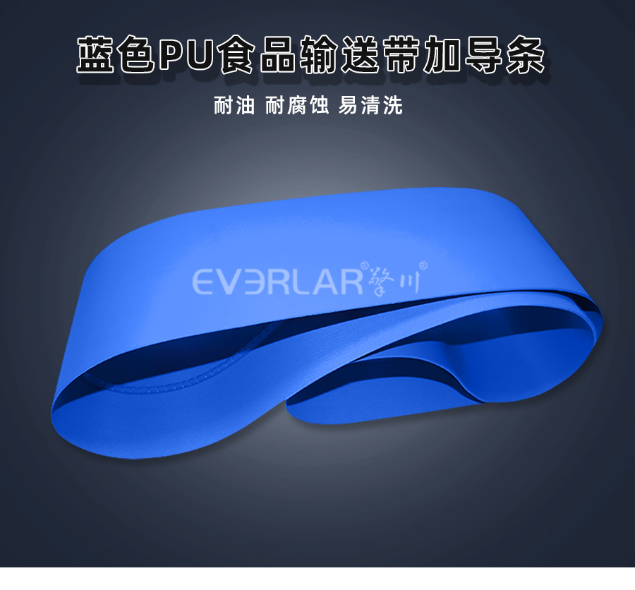 藍色PU食品<a href='http://www.www.szfulaite.com/shusongdai/' target='_blank'><u>輸送帶</u></a>加導條詳情01