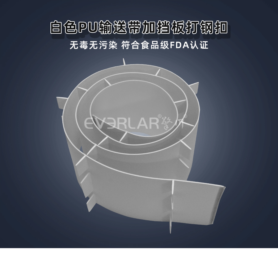 白色PU<a href='http://www.www.szfulaite.com/shusongdai/' target='_blank'><u>輸送帶</u></a>加擋板打鋼扣詳情01