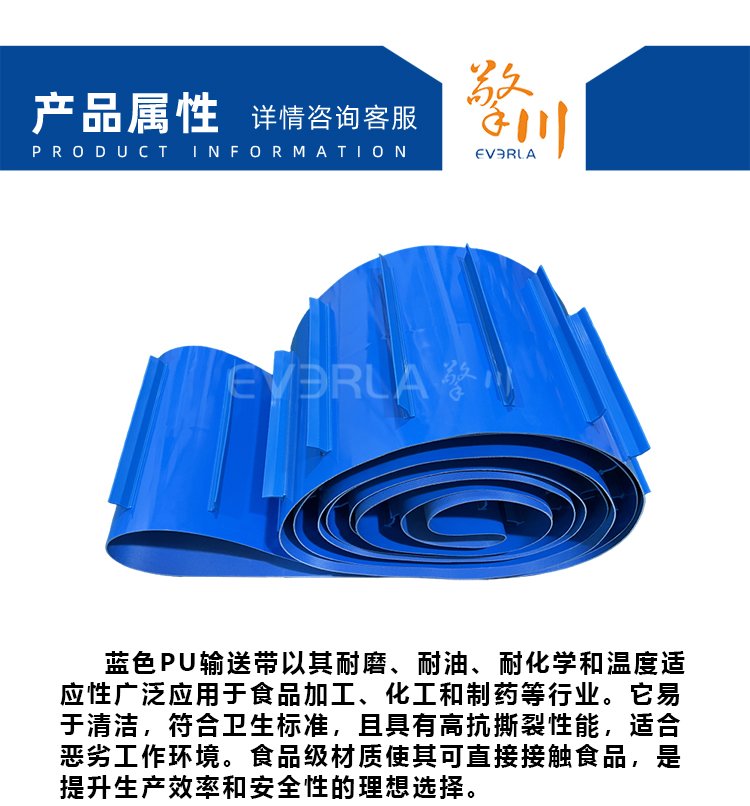 藍色PU輸送帶加擋板導條