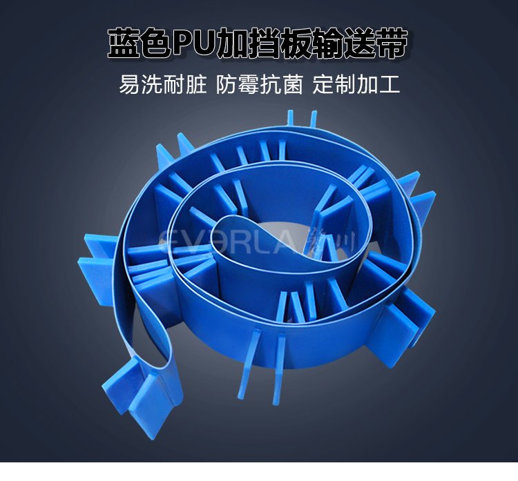藍(lán)色PU<a href='http://www.www.szfulaite.com/shusongdai/' target='_blank'><u>輸送帶</u></a>加擋板